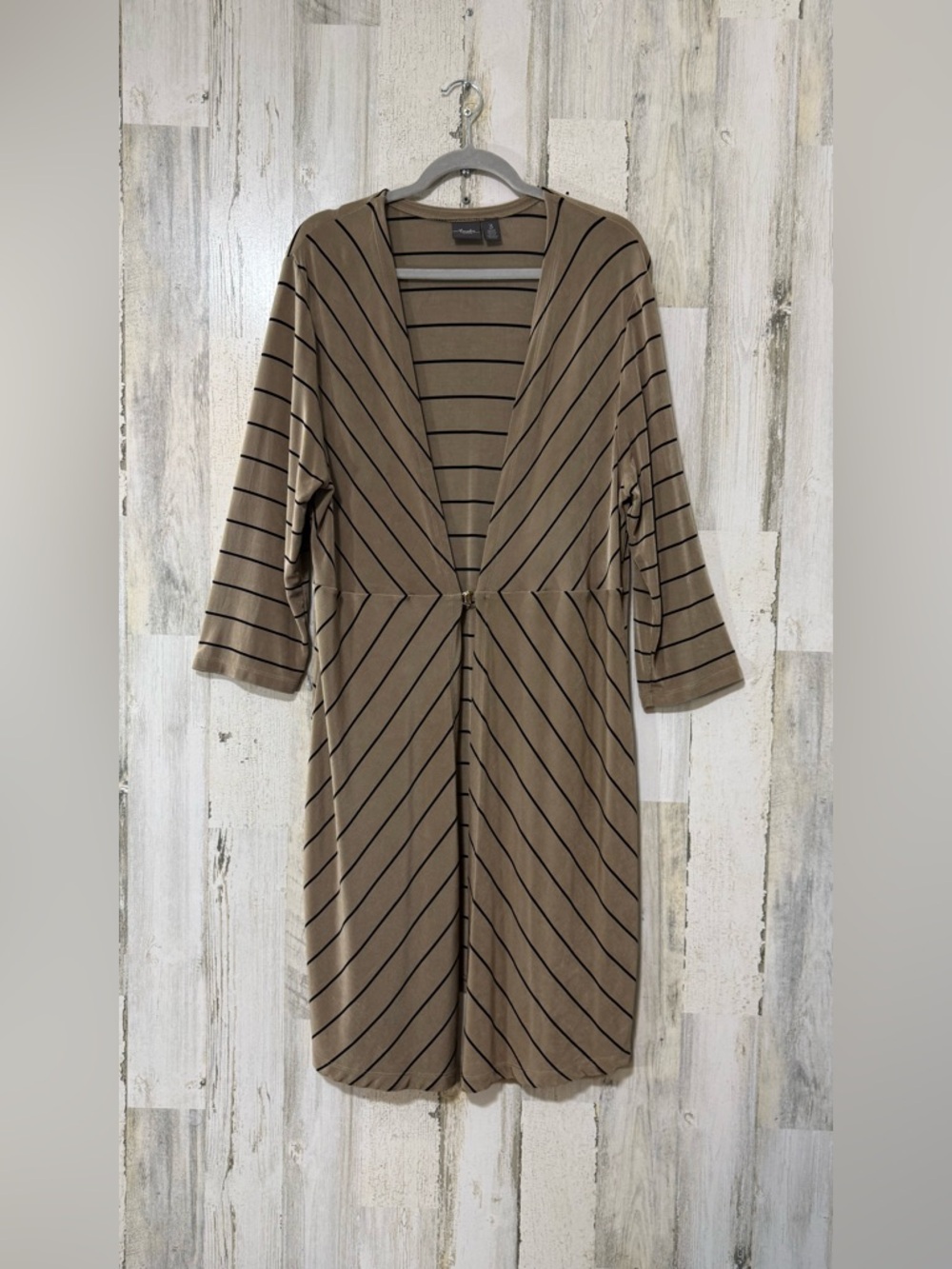 Chico's Travelers Taupe Striped Open-Front Duster